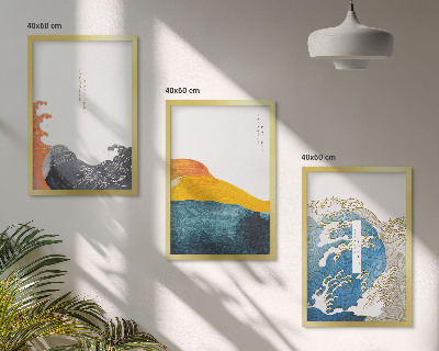 Gerahmtes bilderset Wellen des japanischen Grafikstils