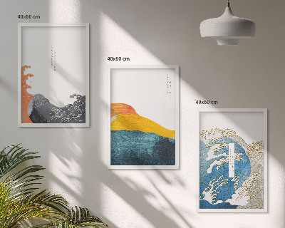 Gerahmtes bilderset Wellen des japanischen Grafikstils