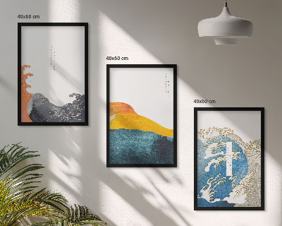Gerahmtes bilderset Wellen des japanischen Grafikstils