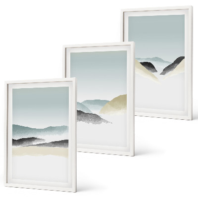 Bilder-3er-set mit rahmen Minimalistische Pastellberge