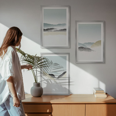 Bilder-3er-set mit rahmen Minimalistische Pastellberge