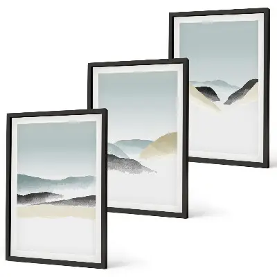 Minimalistische Pastellberge 3er-Set Bilder mit Rahmen
