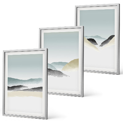 Bilder-3er-set mit rahmen Minimalistische Pastellberge