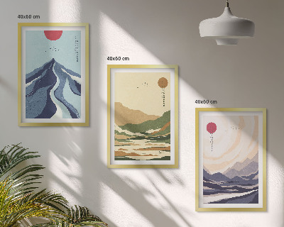 Gerahmtes bilderset Pastellfarbene Berge im Japandi-Stil