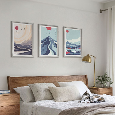 Gerahmtes bilderset Abstrakte japanische Berge