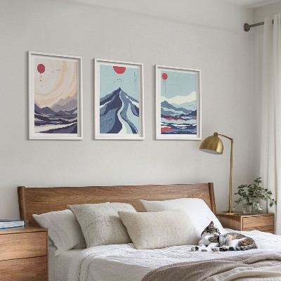 Gerahmtes bilderset Abstrakte japanische Berge