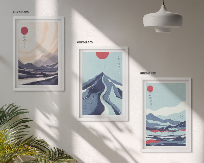 Gerahmtes bilderset Abstrakte japanische Berge