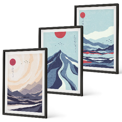 Gerahmtes bilderset Abstrakte japanische Berge