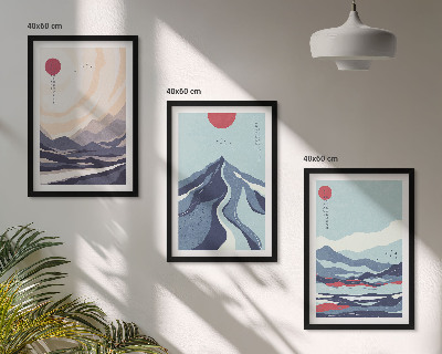 Gerahmtes bilderset Abstrakte japanische Berge