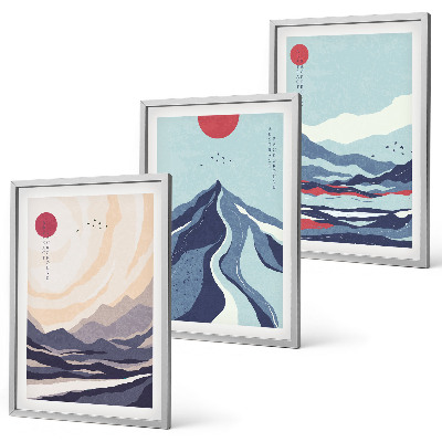 Gerahmtes bilderset Abstrakte japanische Berge