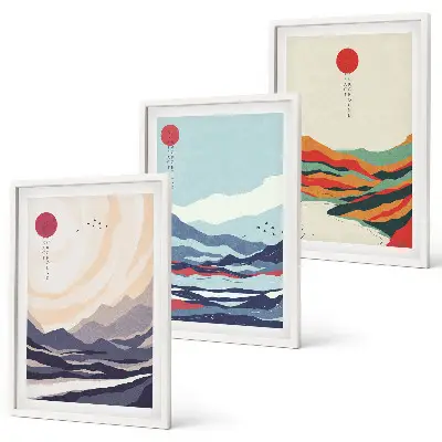 Japanische Bergabstraktionen gerahmtes Bilderset