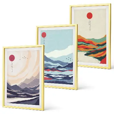 Japanische Bergabstraktionen gerahmtes Bilderset