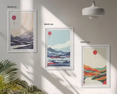 Japanische Bergabstraktionen gerahmtes Bilderset
