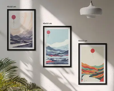 Japanische Bergabstraktionen gerahmtes Bilderset