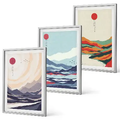 Japanische Bergabstraktionen gerahmtes Bilderset
