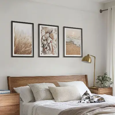 3er-Set Bilder mit Rahmen mit Strandmotiven, Muscheln und Wellen