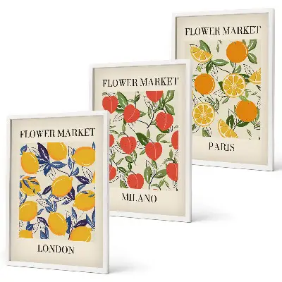 Gerahmtes Bilderset mit Blumenmotiven in Städten
