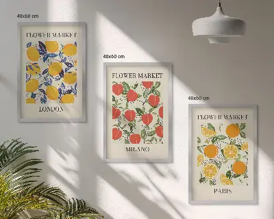 Gerahmtes Bilderset mit Blumenmotiven in Städten