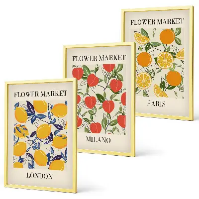 Gerahmtes Bilderset mit Blumenmotiven in Städten