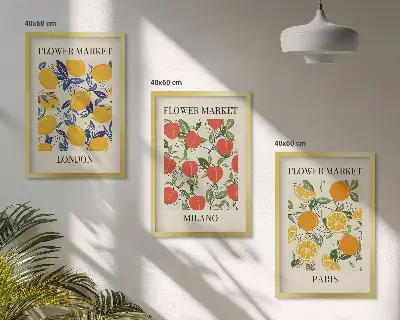 Gerahmtes Bilderset mit Blumenmotiven in Städten