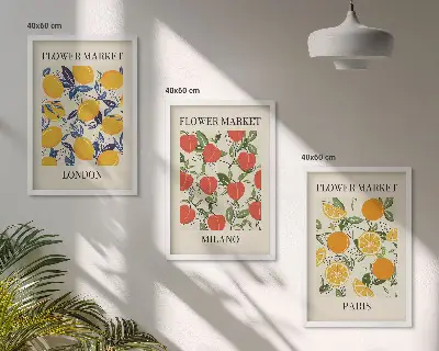 Gerahmtes Bilderset mit Blumenmotiven in Städten