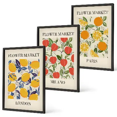 Gerahmtes Bilderset mit Blumenmotiven in Städten