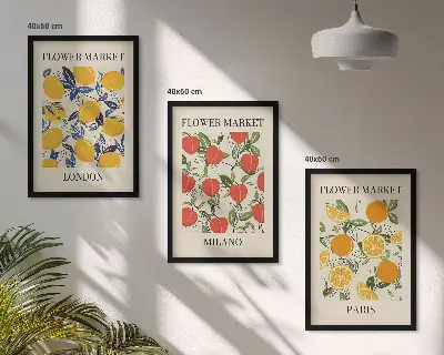 Gerahmtes Bilderset mit Blumenmotiven in Städten