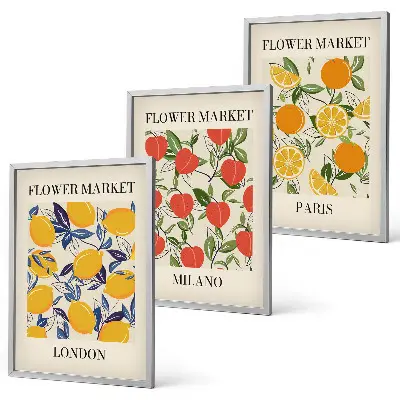 Gerahmtes Bilderset mit Blumenmotiven in Städten