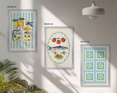 Bilder-3er-set mit rahmen Illustrationen von Küchen im mediterranen Stil