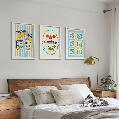 Bilder-3er-set mit rahmen Illustrationen von Küchen im mediterranen Stil