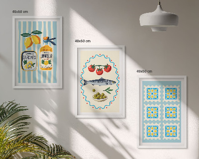 Bilder-3er-set mit rahmen Illustrationen von Küchen im mediterranen Stil
