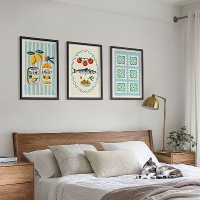 Bilder-3er-set mit rahmen Illustrationen von Küchen im mediterranen Stil