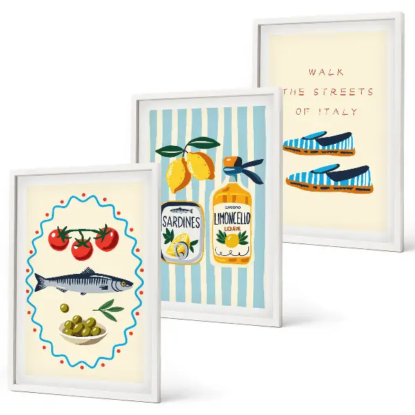 Gerahmtes Bilderset italienische Aromen und Lifestyle-Motive