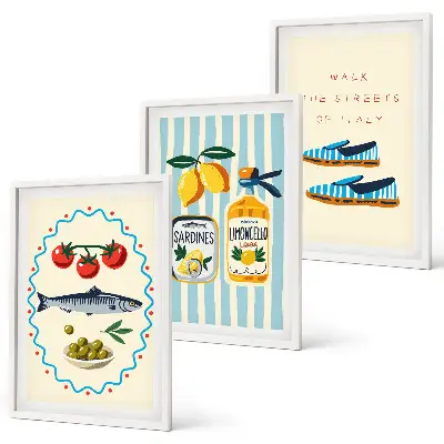 Gerahmtes Bilderset italienische Aromen und Lifestyle-Motive