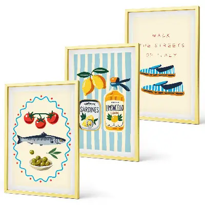 Gerahmtes Bilderset italienische Aromen und Lifestyle-Motive