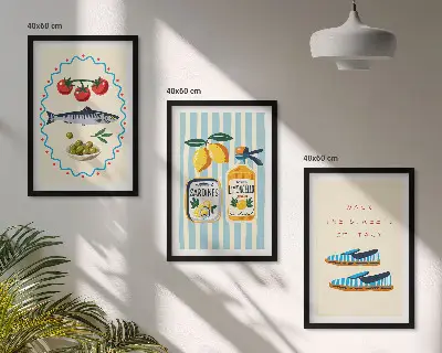 Gerahmtes Bilderset italienische Aromen und Lifestyle-Motive