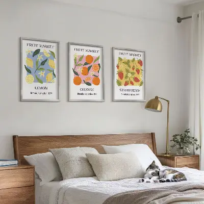 Fruchtposter Zitronen und Erdbeeren 3er-Set inklusive Rahmen