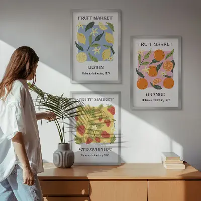 Fruchtposter Zitronen und Erdbeeren 3er-Set inklusive Rahmen