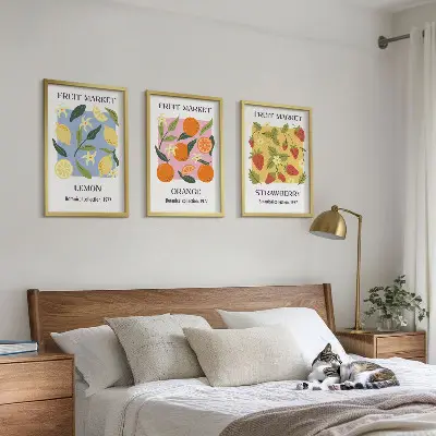 Fruchtposter Zitronen und Erdbeeren 3er-Set inklusive Rahmen