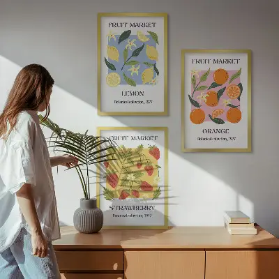 Fruchtposter Zitronen und Erdbeeren 3er-Set inklusive Rahmen