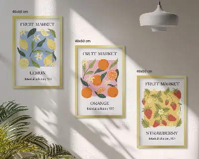 Fruchtposter Zitronen und Erdbeeren 3er-Set inklusive Rahmen