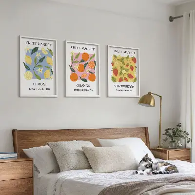Fruchtposter Zitronen und Erdbeeren 3er-Set inklusive Rahmen