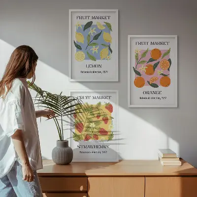 Fruchtposter Zitronen und Erdbeeren 3er-Set inklusive Rahmen