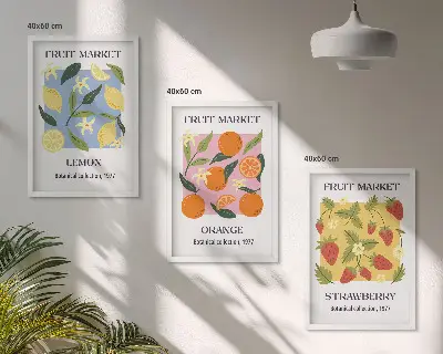 Fruchtposter Zitronen und Erdbeeren 3er-Set inklusive Rahmen