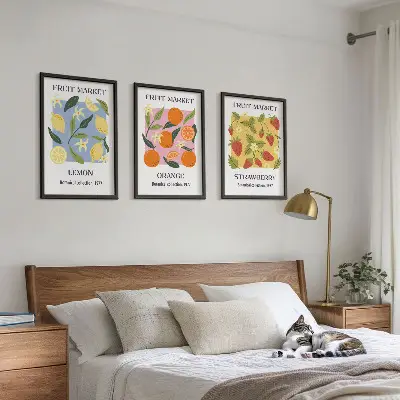 Fruchtposter Zitronen und Erdbeeren 3er-Set inklusive Rahmen