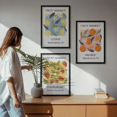 Fruchtposter Zitronen und Erdbeeren 3er-Set inklusive Rahmen