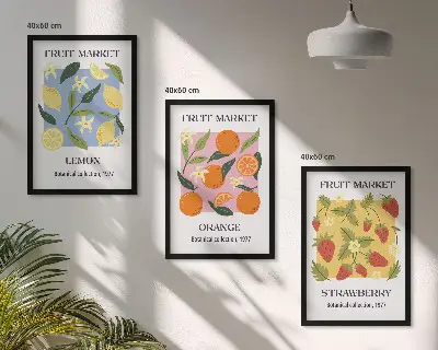Fruchtposter Zitronen und Erdbeeren 3er-Set inklusive Rahmen
