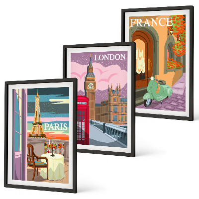Gerahmtes bilderset Ansichten Paris London Retro