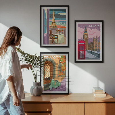 Gerahmtes bilderset Ansichten Paris London Retro