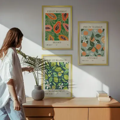 Vintage Poster mit Früchten 3er-Set inklusive Rahmen
